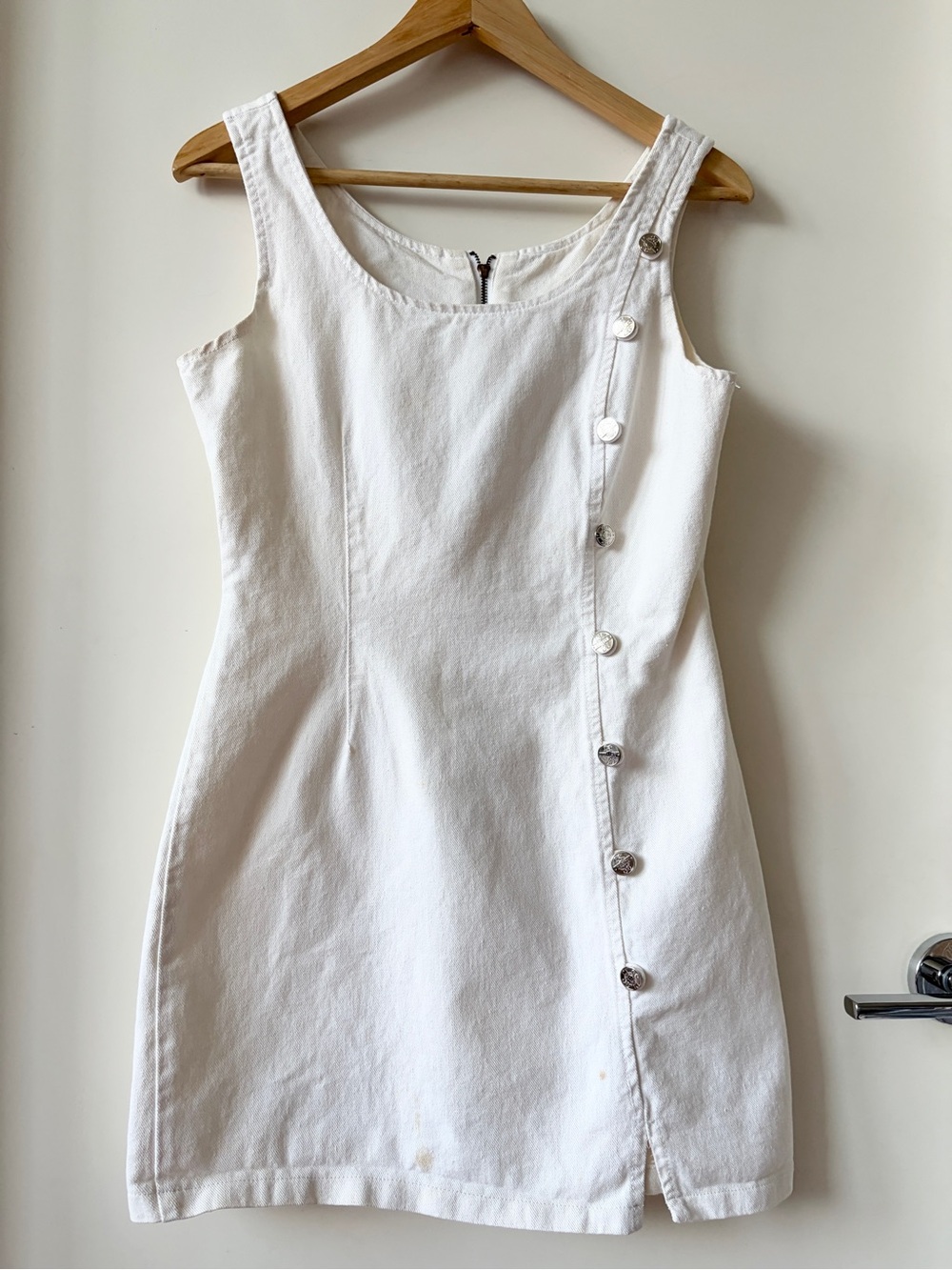 Vintage Switch Women’s White Denim Button Front Mini Dress Sleeveless Y2K Size S